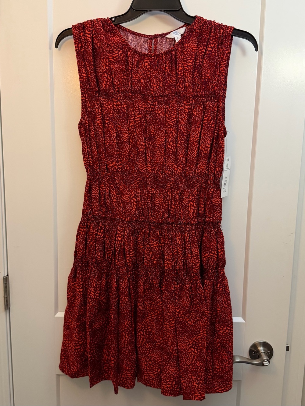 Large Sleeveless Red Printed Tiered Women’s Dress